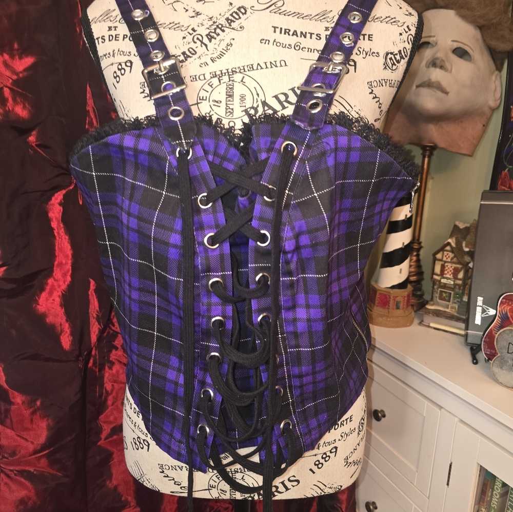 WIDOW Purple and Black Plaid Corset